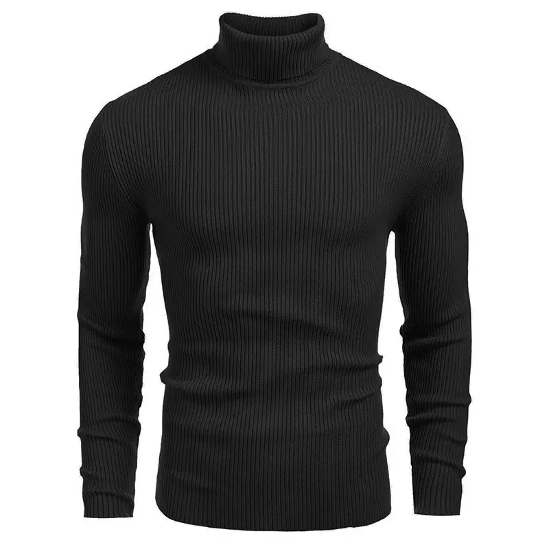 Men's Slim Fit Knitted Sweater, High Turtleneck Ribbed Long Sleeve Top, Warm Basic Pullover for Autumn Winter Layering, Breathable, Longsleeves, Plain, Thick, Shirt, Fabric, Knitwear, Outdoor, Thanksgiving, Casual, Valentines Day, Full Sleeves, Fitted, Pu