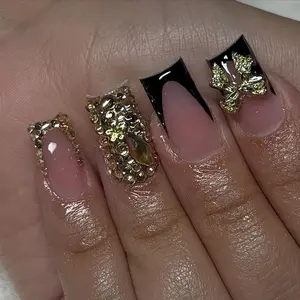 Butterfly Decor Fake Nail, 24pcs/set Short Square Press on Nails for Women & Girls DIY Nail Art, Elegant Stick on Nails Kit, Removable False Nails