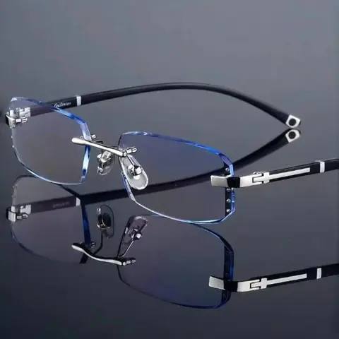 Unisex Vintage Classic Frameless Glasses, Classic Fashion Glasses, Rimless Eyeglasses, Decorative Glasses, Stylish Eyewear, Ideal for Reading, Office and Computer Use