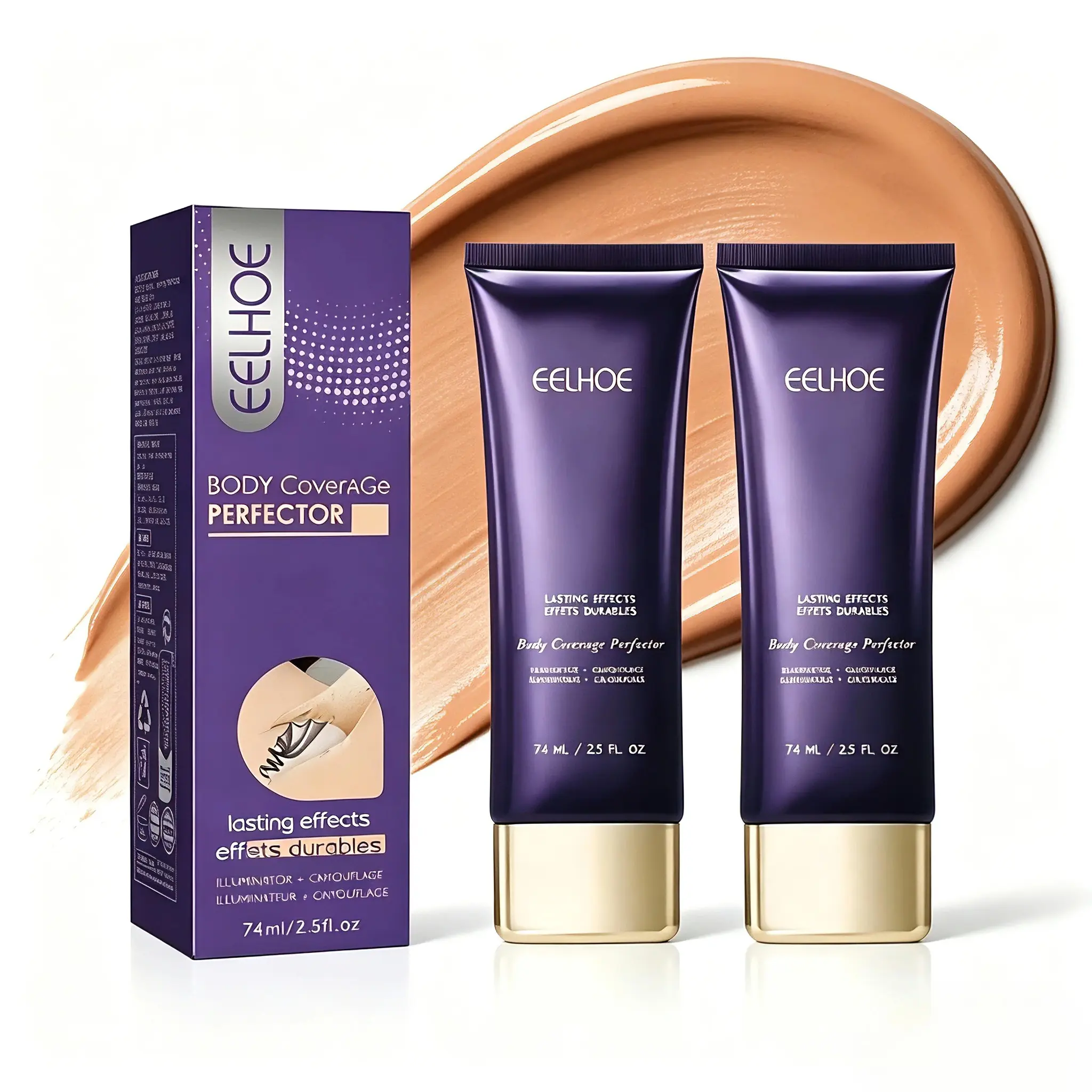 【Buy 1 Get 1 Free, 2-Pack】 Full Coverage Body Concealer Cream Tube (2.5 fl oz/74ml) - Lightweight, Easy-to-Blend, Waterproof Matte Makeup for Scars, Spots, Veins, All Skin Types, All-Over Complexion Perfector