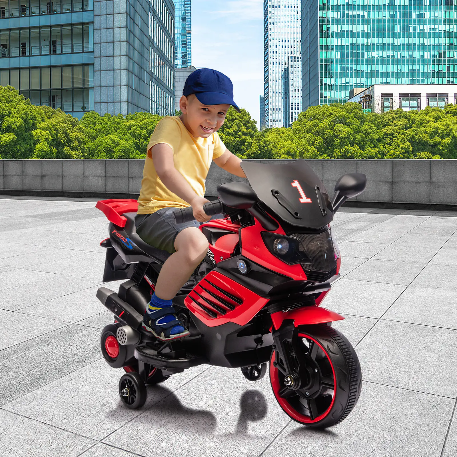 Garvee 6V Kids Electric Plastic Motorcycle with Training Wheels - Battery-Powered Ride-On Toy, Headlights, Horn, Music Feature, Holidays Gift for 3-6 Years Boys Girls (Batteries Included)