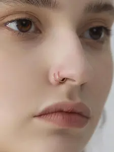 Double Nose Ring Hoop Septum Piercing Jewelry, 14k Gold Filled Spiral Twisted Design, Unisex Party Style Accessory, All Seasons Wear