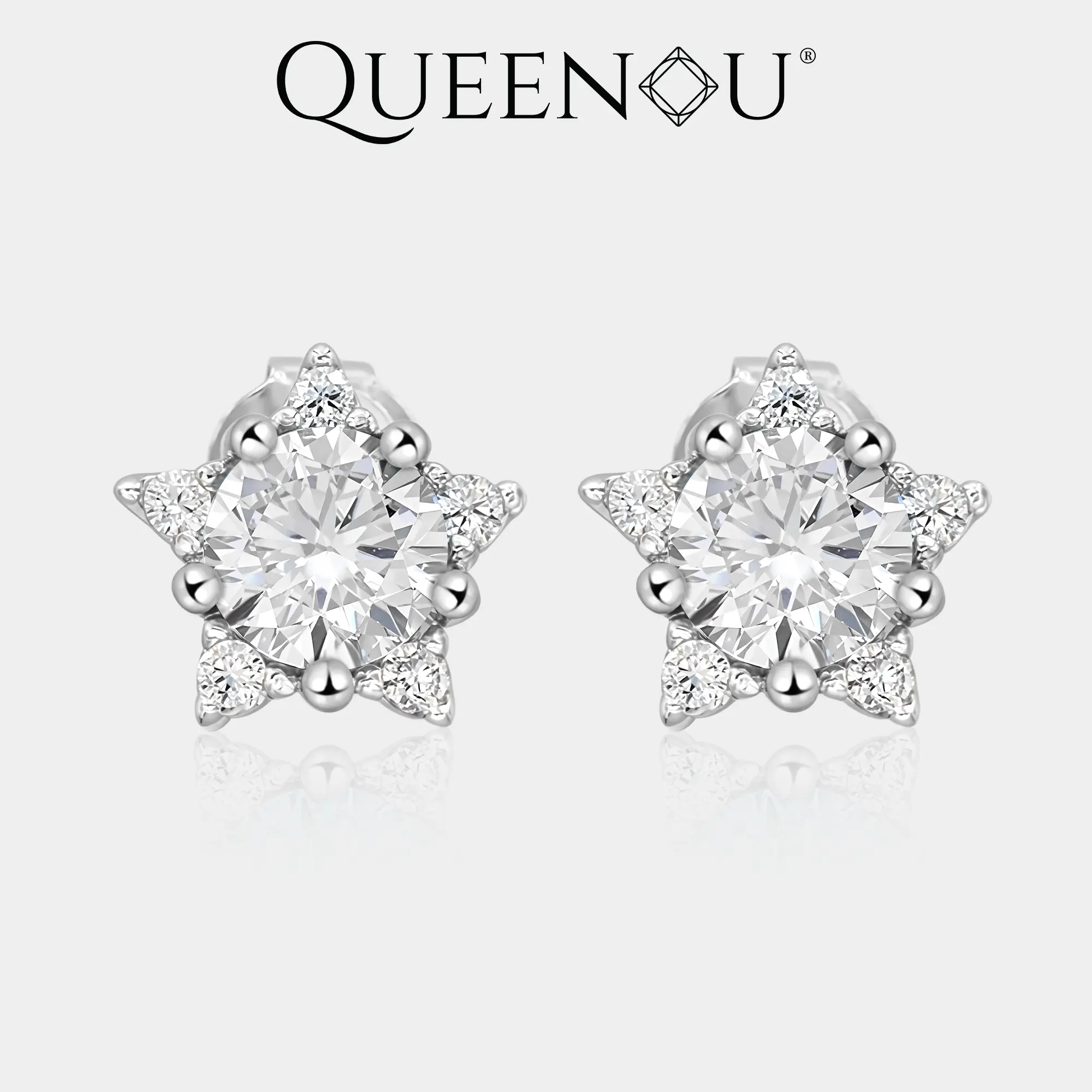 【1008】0.5CT Synthetic Moissanite Star Earrings | Round Cut in White, Blue, Purple | with Zircon Accents