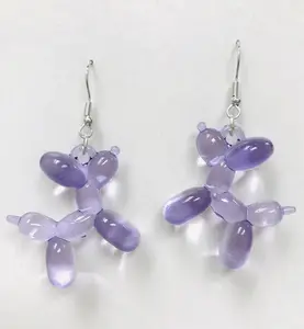 Transparent Purple Balloon Dog earrings