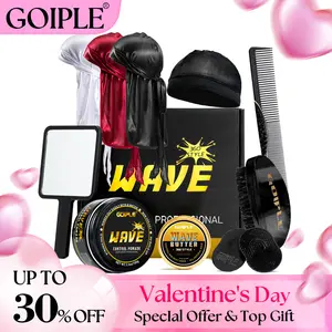 【Valentinesdaygift】Strong Hold Wave Pomade Gel for Men - Easy Wash 360 Wave Cream, Moisturize , Silky Shine, Brush & Durag Cap Set Versatile Styling Haircare Nourishing FathersGift