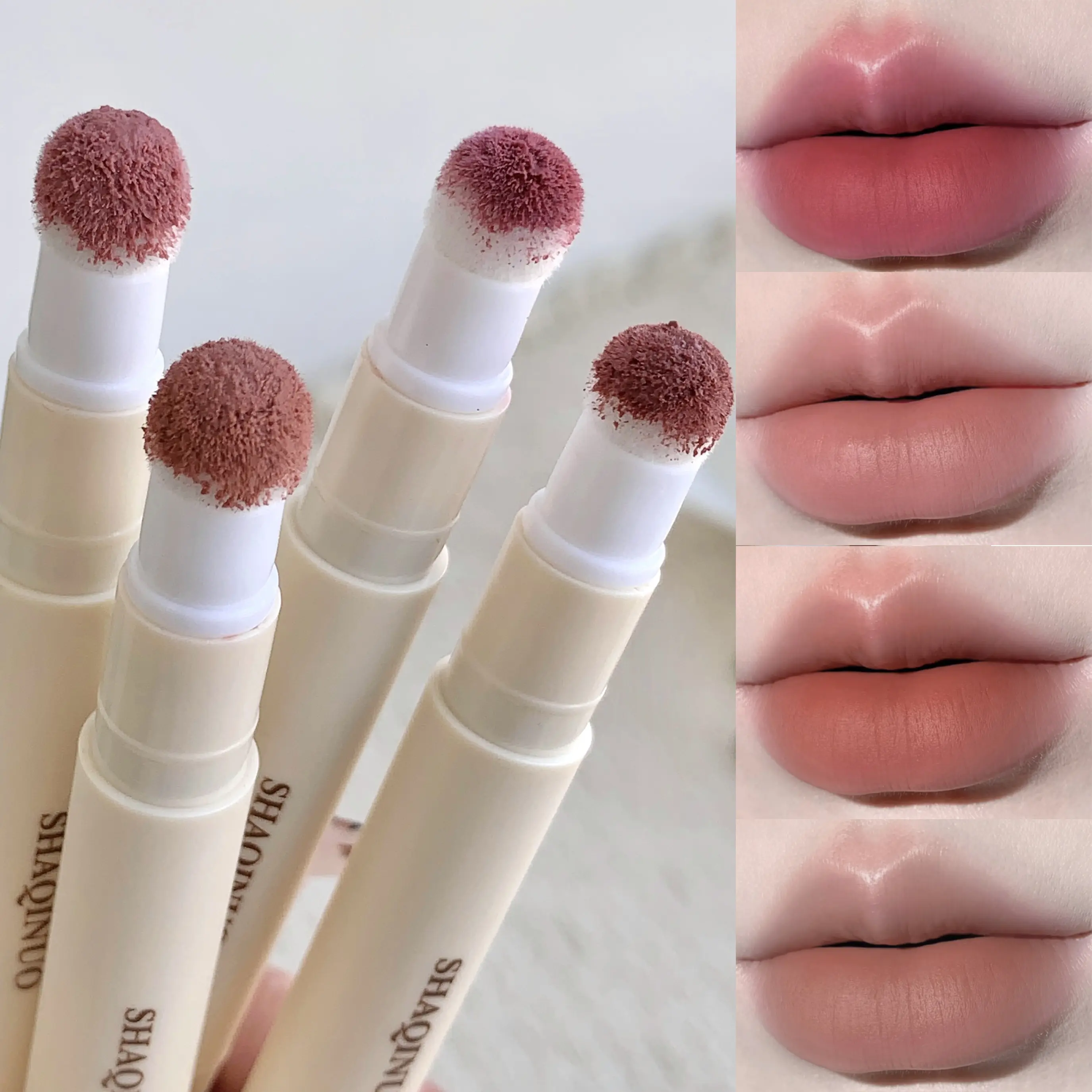 4 pieces, velvety matte lip cream; lightweight and silky texture with rich color payoff; waterproof and sweatproof, doesn’t transfer onto cups; ideal for dates and everyday natural lip makeup.