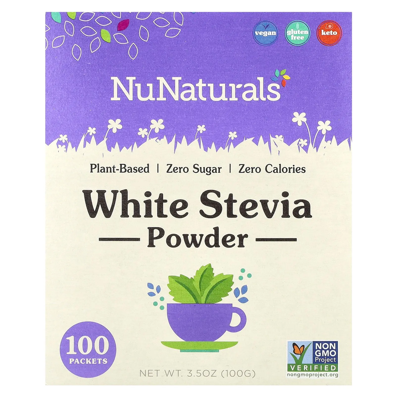 NuNaturals White Stevia Powder, 100 Packets, 3.5 oz (100 g)