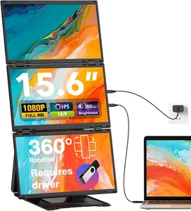 Quad Laptop Screen Extender, 15.6" FHD 1080P Quad Monitor, Combine into One 30" Screen (Landscape/Portrait), Just 1 Cable for 3 Screens, Driver Required, Compatible with Wins & Mac(M1/M2/ M3/M4/M5)