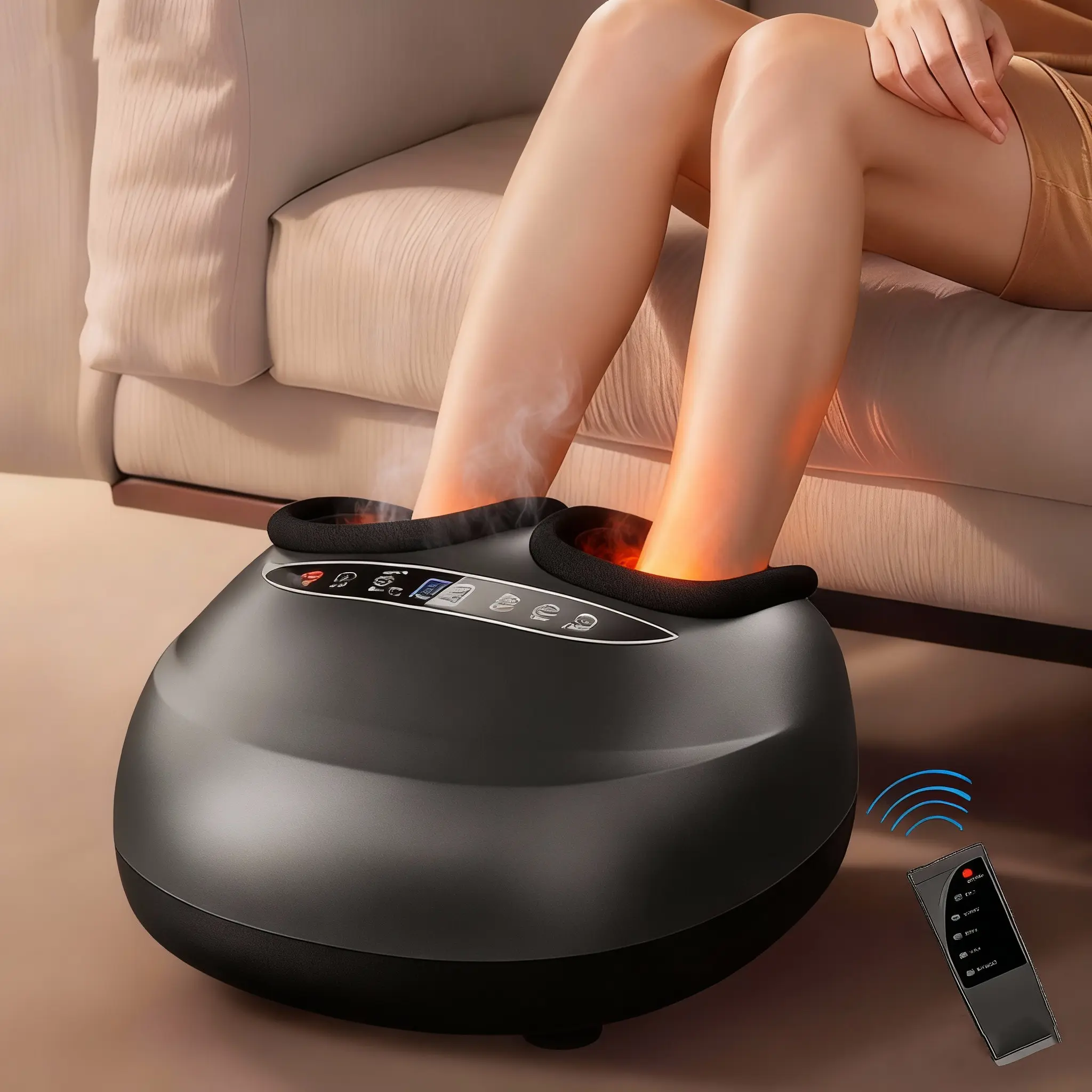 Deep Tissue Shiatsu Foot Massager Machine with Heat & Compression Foot Massage Roller - 5 Modes for Plantar Fasciitis & Neuropathy Pain Relief, Remote Control, Fits Up to Men's Size 13, Foot Spa Machine, Compression Relax