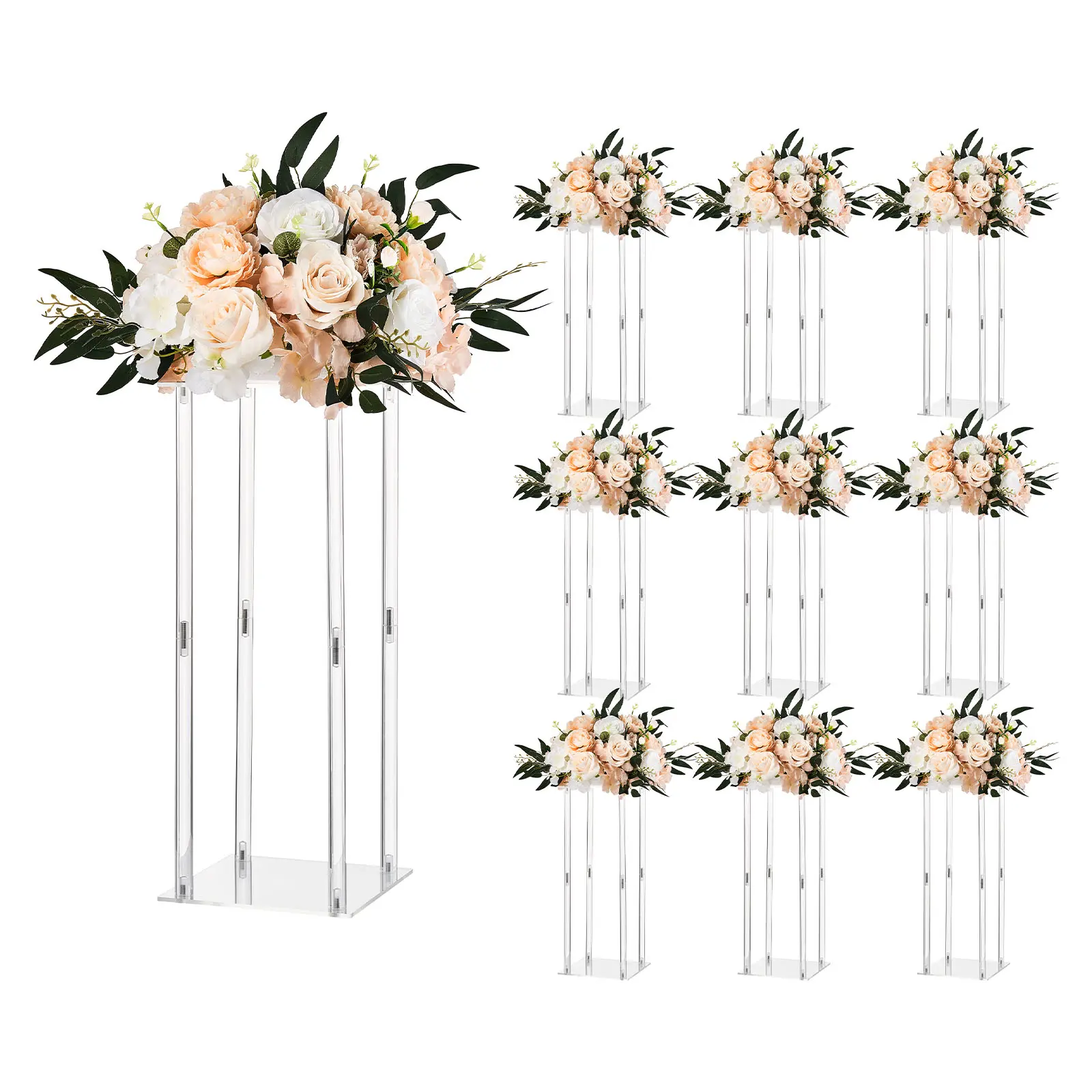 VEVOR 10PCS 19.69-in Classic Round Geometric Acrylic Column Floral Stand Set, Transparent Laminate Cylindrical Display Rack for Wedding Table Centerpieces, Home Decoration, Flower, Vase