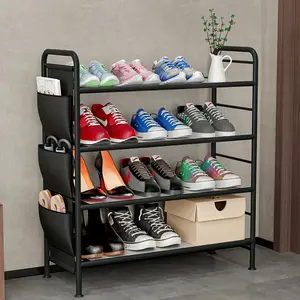2 / 3/ 4 / 5 Tier Shoe Rack Storage Organizer Free Standing Metal Shoe Shelf Compact Shoe Organizer with Side Bag  Household Plastic