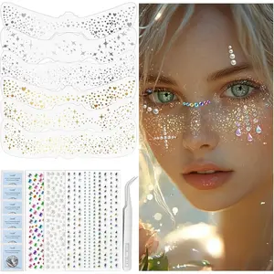 9 PCS Glitter Freckles Face Tattoo, Gold & Silver Glow up Sparkle Makeup Speckles Patches for Women, Face Gems Jewels Half Magic Stickers Fairy Mermaid Makeup for Festival Accessories