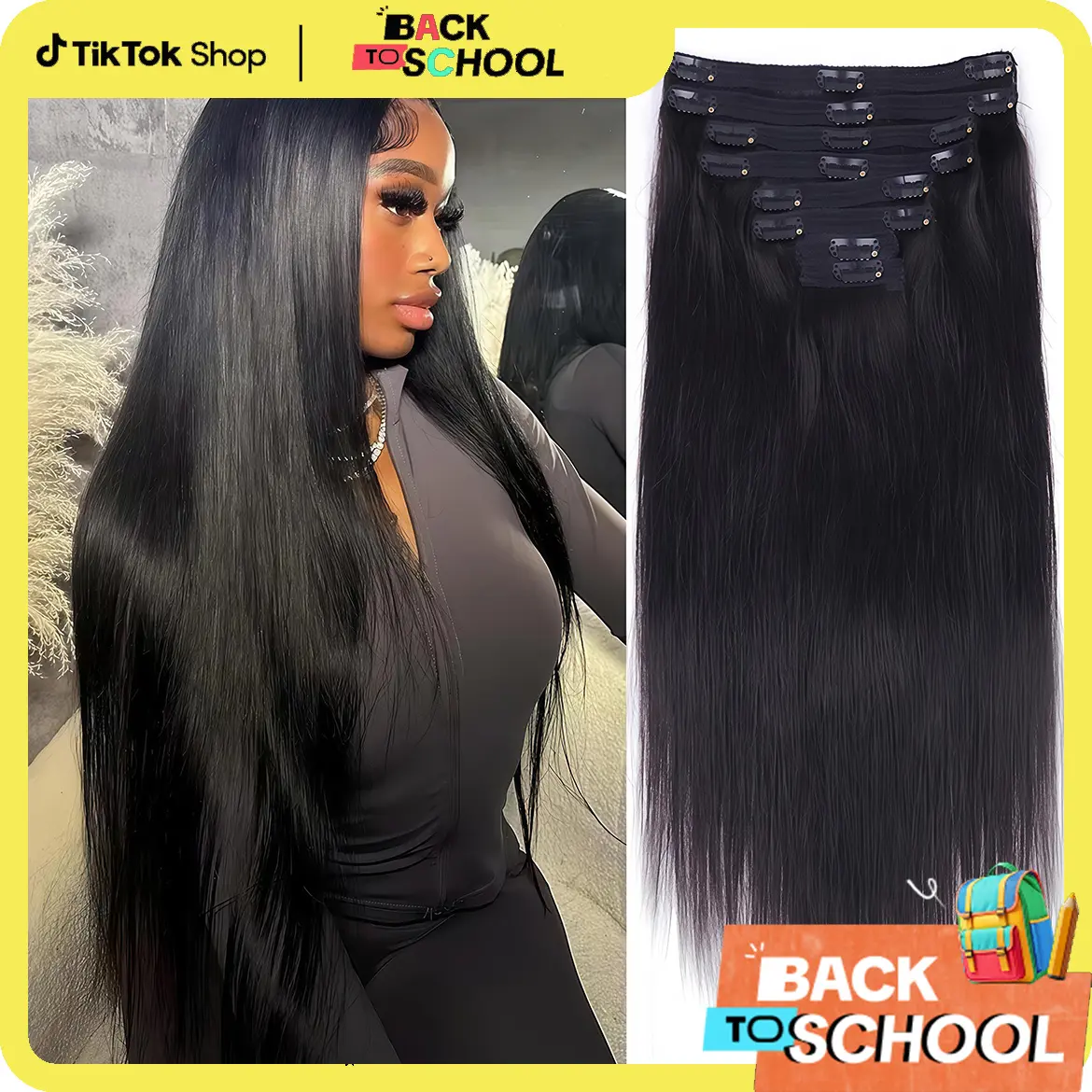 [Super Deal] CheetahBeauty Straight Clip in Hair Extensions Real Human Hair Seamless PU Clip ins Hair for Black Women Clip in 100% Brazilian Remy Hair Extensions 8pcs Per Set with 18 Clips 120g/pack #TikTokShopBackToSchool