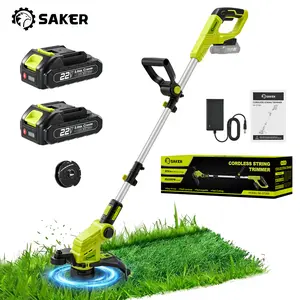 Saker 22V 12-in Cordless Lawn Mower, 3-in-1 Garden Tool (Mower, Trimmer, Edger) with Auto Cord Feed, 2×2.0Ah Batteries, Lightweight for Small to Medium Backyards