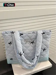 Valentine's Day gift for your girlfriend: Pink quilted bow tote bag, embroidered details, large capacity, suitable for work, school, commuting, shopping, dates, and casual outings, Elegant Commuter Bag