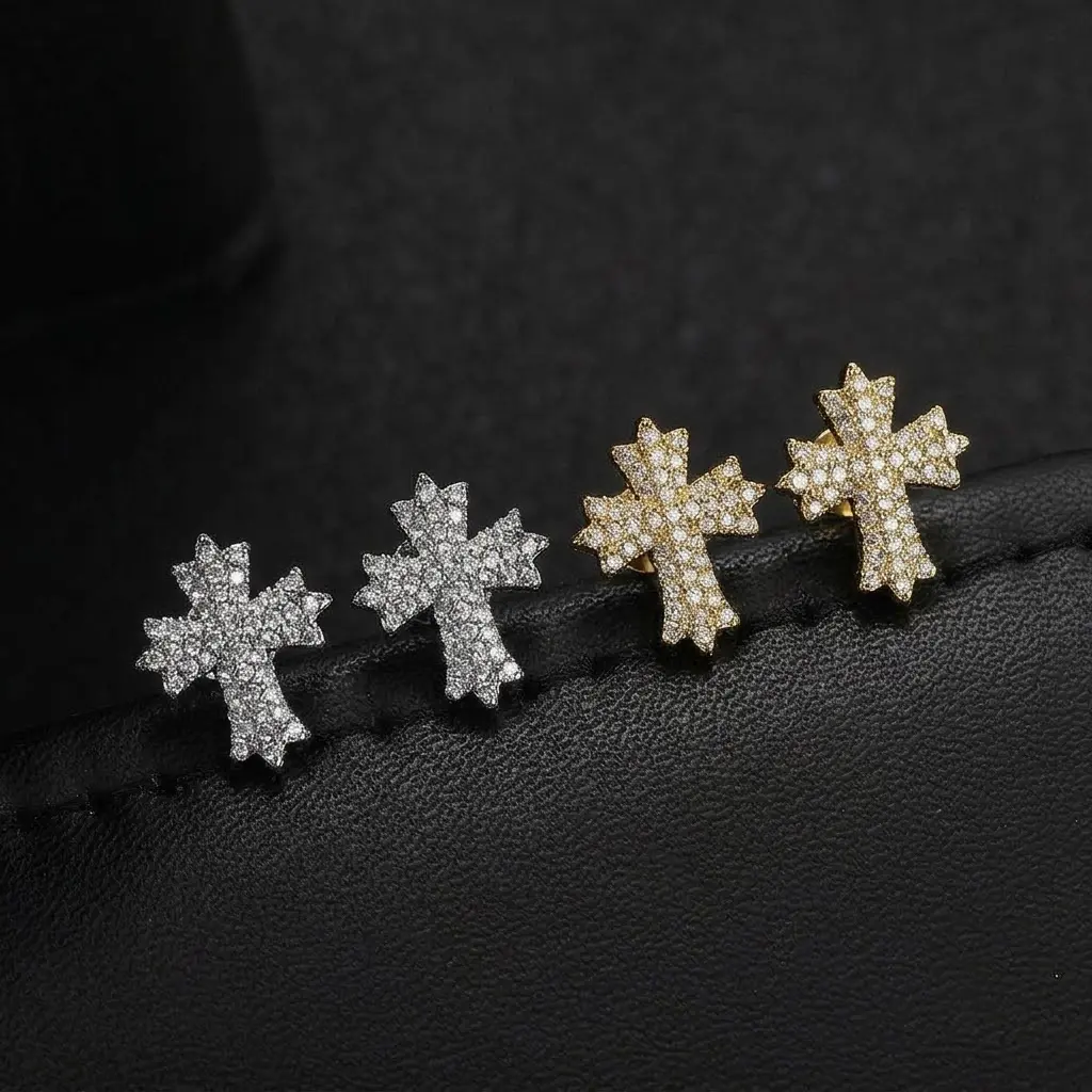 Cross Stud Earrings for Men Women 14K Gold Plated,Gothic Earrings, Grunge Earrings, Y2k Earrings, Christmas Jewelry Gift