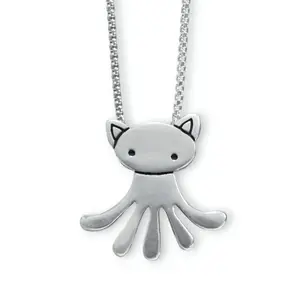 Cat-Creature Pewter Necklace - Cat Octopus Hybrid Pendant on Adjustable Stainless Steel Chain