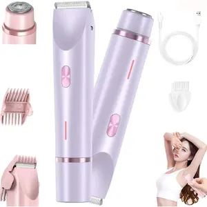 Electric Shaver and Razor Rechargeable 2-in-1 Body and Facial Epilator, Dual Heads for Painless Trimming of Pubic Hair, Face, Underarms and Legs, IPX7 Waterproof