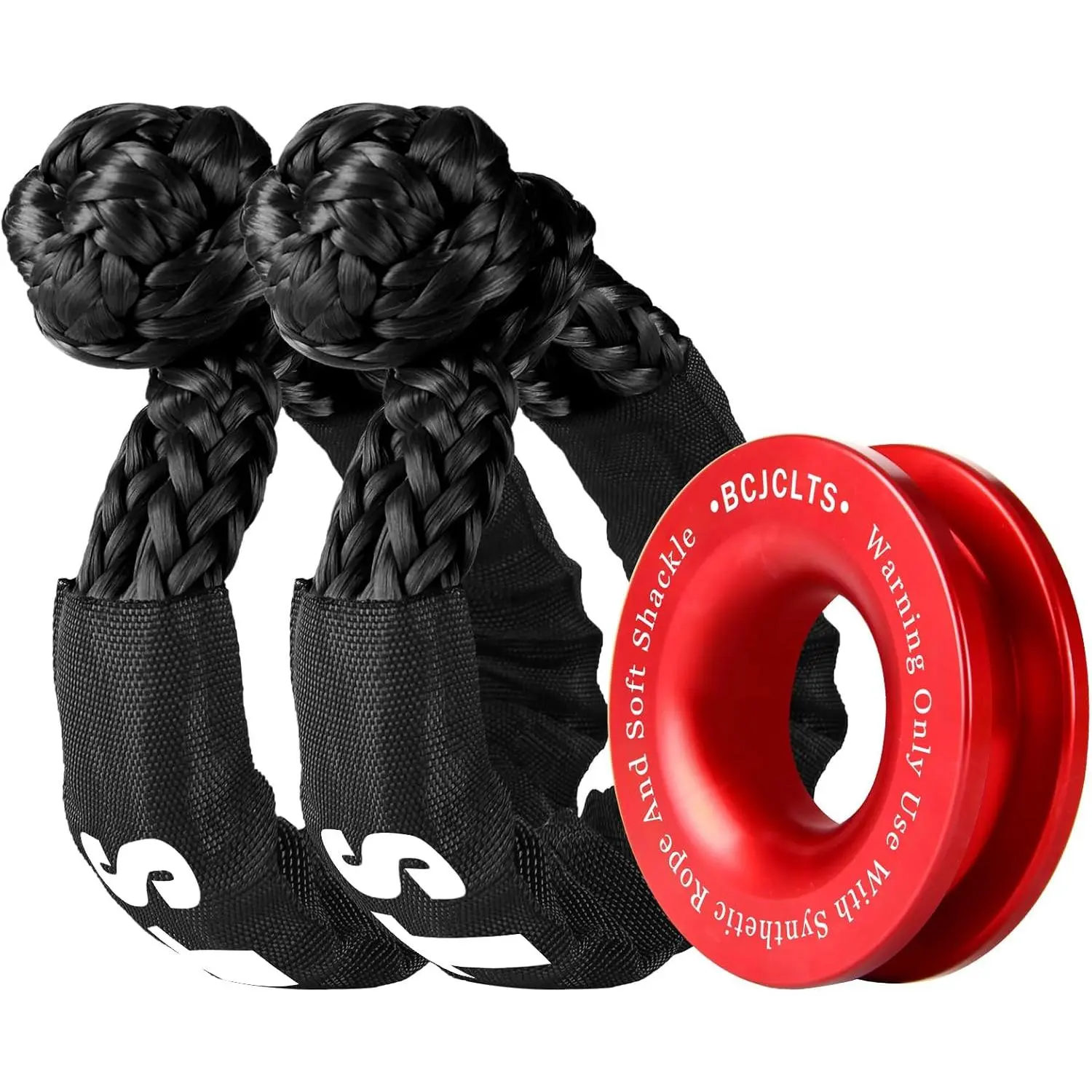 Synthetic Soft Shackle & Winch Recovery Ring Kit, 1/2'' x 22'' Recovery Soft Shackle(56,000Lbs Breaking Strength), Snatch Recovery Ring for ATV UTV Off-Road Vehicles (Shackles+ Red Ring) Tow Rope Safety Rope