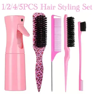 Hair Styling Tools Set with Spray Bottle, Edge Control Brush, Rat Tail Comb & Smoothing Brush, Professional Versatile Hair Styling Heatless Hair Styling Kit for Slick Back Hair, Hair Parting, Baby Hair Styling, Salon Barber Tools for Women & Girls