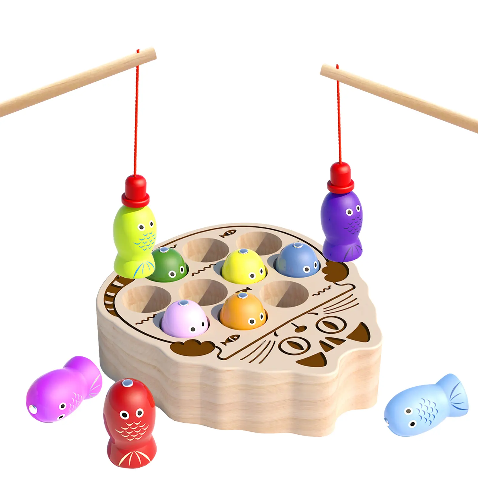 edutree Wooden Magnetic Fishing Game for Toddlers 1-3, Montessori Sensory Busy Board Fine Motor Skills Toys for 1 2 3 Years Old Boys Girls, Mother's Day