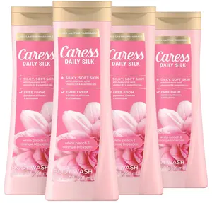 Caress Body Wash for Women, Daily Silk White Peach & Orange Blossom, Shower Gel Body Wash Moisturizing for Noticeably Silky, Soft Skin, 20 fl oz, 4 Pack