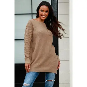 Boat Neck Dropped Shoulder Sweater