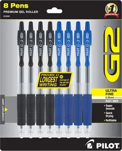 , G2 Premium Gel Roller Pens, Ultra Fine Point Gel Pens 0.38 mm, Pack of 8, Black & Blue