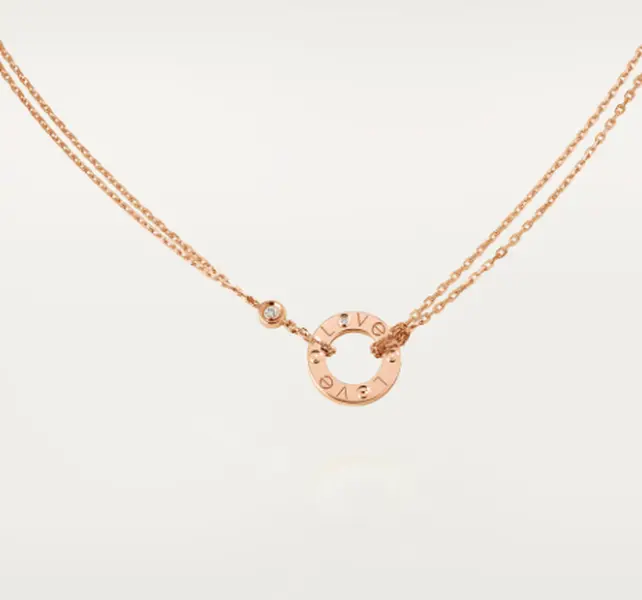 Pre-owned Cartier LOVE pendant, 2 dia, double chain rose gold 18k gold necklace