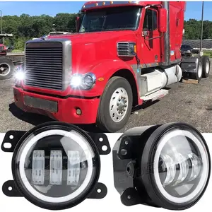 4 Inch Fog Light Assembly Compatible with Freightliner Coronado Fog Lights Assembly, LED Driving Bumper Clear Lens Fog Lamps with DRL and Turn Signal, 6000K Super Bright, Pack of 2