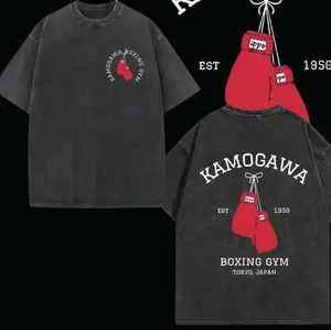 Anime Hajime No Ippo Washed Vintage T-shirt Kamogawa Boxing Gym Harajuku T-shirts Makunouchi Takamura KGB Loose Cotton T Shirt Everyday Fit