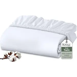 Royale Linens 100% Organic Cotton Fitted Sheet  Percale Weave  Super Soft Deep Pocket Bottom No brand