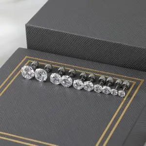 Pack of 5 Hypoallergenic Stainless Steel Earrings Set | Unisex Flat Back Studs & Cartilage Hoops 4mm-8mm, Cubic Zirconia, Surgical Grade, Sensitive Ears, Valentine's Day Gift