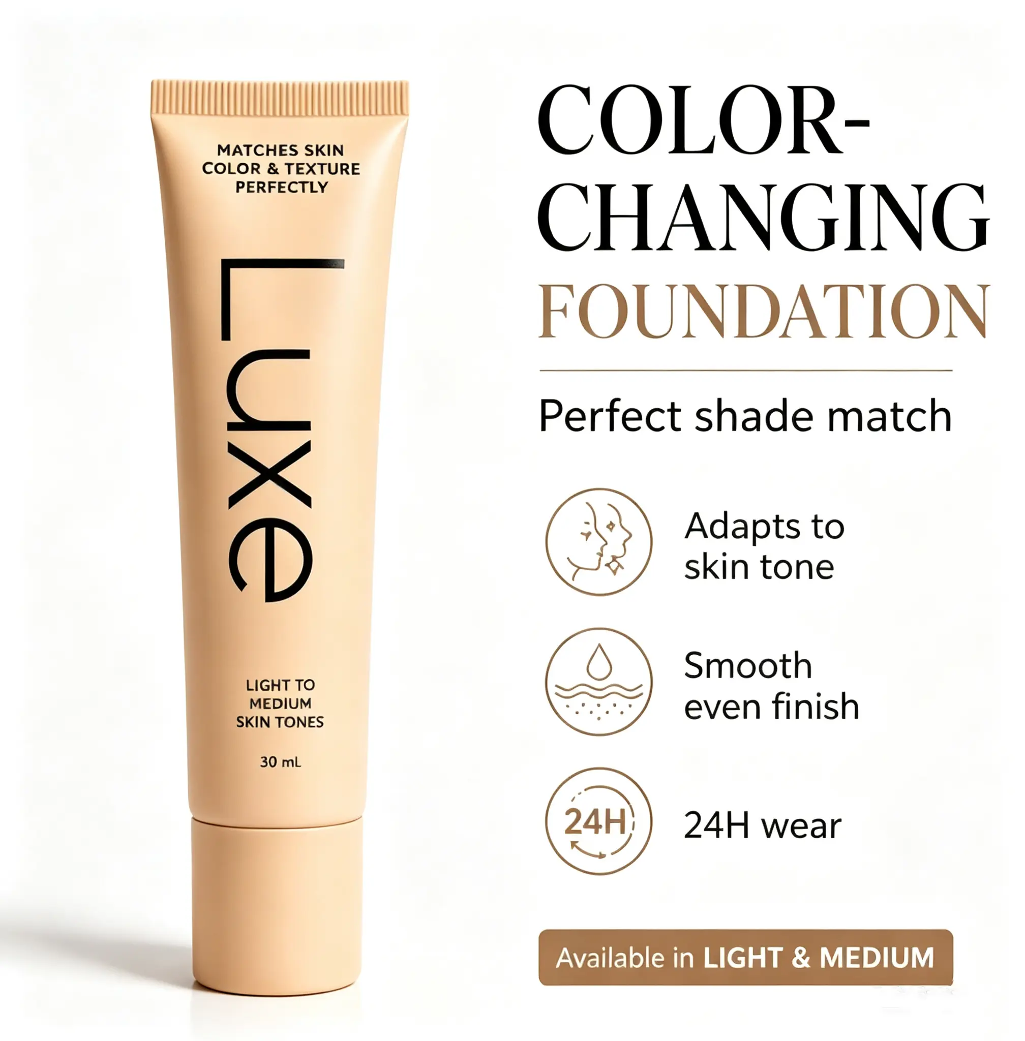 Self-Adjusting Color Changing Foundation for Mature Skin – Lightweight Hydrating Liquid Makeup That Smooths Fine Lines & Pores | Buildable Natural Coverage, Won't Settle into Wrinkles | Light to Medium Tones, 30ml Cosmetic Moisturizer Moisture Hydrate