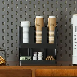 6 Compartment Paper Cup Dispenser Organizer, Multifunctional, Office Supplies, Cup Holder Desktop Organizer, Coffee Cups, Disposable Cup Storage Rack for Coffee Station, Kitchen, Office, and Countertop Use, Space Saving Cup Storage Holder