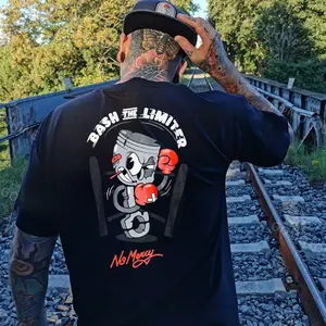 BASH THE LIMITER No Mercy Fighting Tool Man Graphic Black Print T-shirt