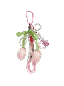 Elegant Tulip Bag Charm Bow Beaded Backpack Pendant, Versatile High-End Accessory for Bags, Stylish and Durable Jewelry, Backpack Bag Charms