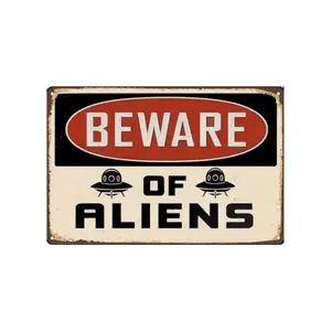 Alien Metal Sign - Vintage Wall Decor for the Sci-Fi Lover, Man Den, Bedroom or Garage - Funny Sign for Indoor and Outdoor Use, 8x12 Inch.