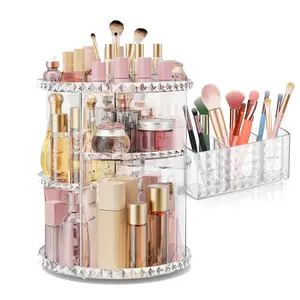 Rotatable Makeup Organizer Rack, Universal Cosmetic Storage Shelf, Drilled Design, Space-Saving Bathroom Accessory