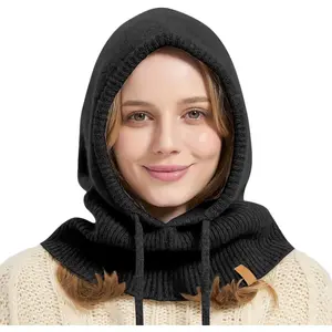 Merino  Balaclava for Women & Men Winter Warm Knit Hooded Scarf Hoodie Hat and Scarf Set in