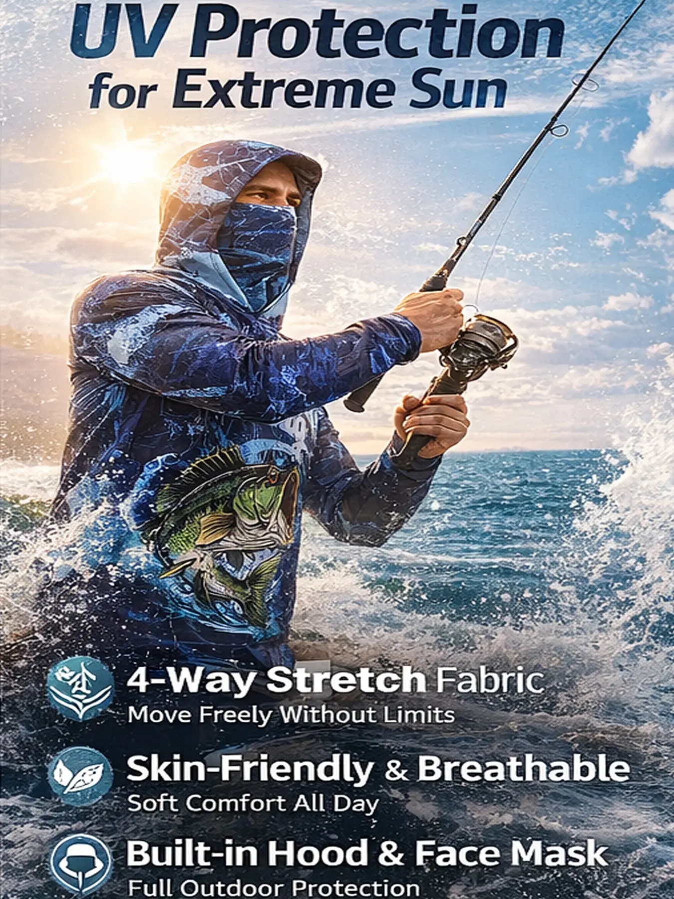 Men's Long Sleeve Hooded Fishing Jacket with Face Mask, Gradient Color Outdoor Fishing Clothing, Sun Protection Jumper, Sun Protection Clothing For Fishing, Fishing Shirt