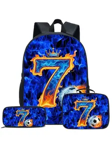 Unisex Football Star Print Design, Lightweight Travel Backpack Set, Stylish Sports Trend for Daily Commutes, Spacious and Easy to Clean, Adjustable Straps, Includes Crossbody and Small Bags, Breathable, Comfortable, Durable, and Wear-resistant. Classic Cr