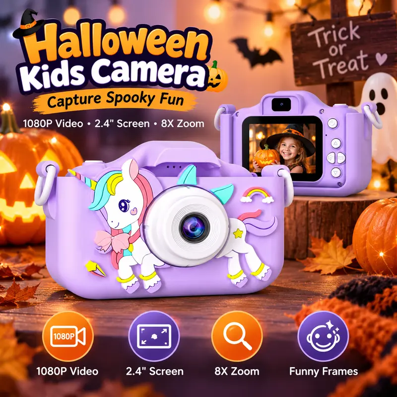 Black Friday Kids High-Definition Digital Camera - Compact Rechargeable Dual-Lens Selfie Device with Drop-Safe Silicone Case, Quality Screen, Portable Travel Design, Brain Training with 5 Skill-Boosting Games, Ideal Toy Gift for Ages 3-12, School Use, Hig