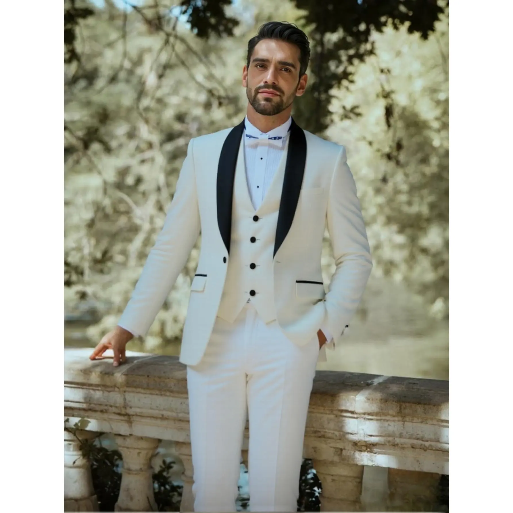 Men's 3-Piece Plain Suit Set - Slim Fit Long Sleeve Blazer, Vest & Pants with Pockets in a Polyester Viscose Blend for Formal Wear, Menswear