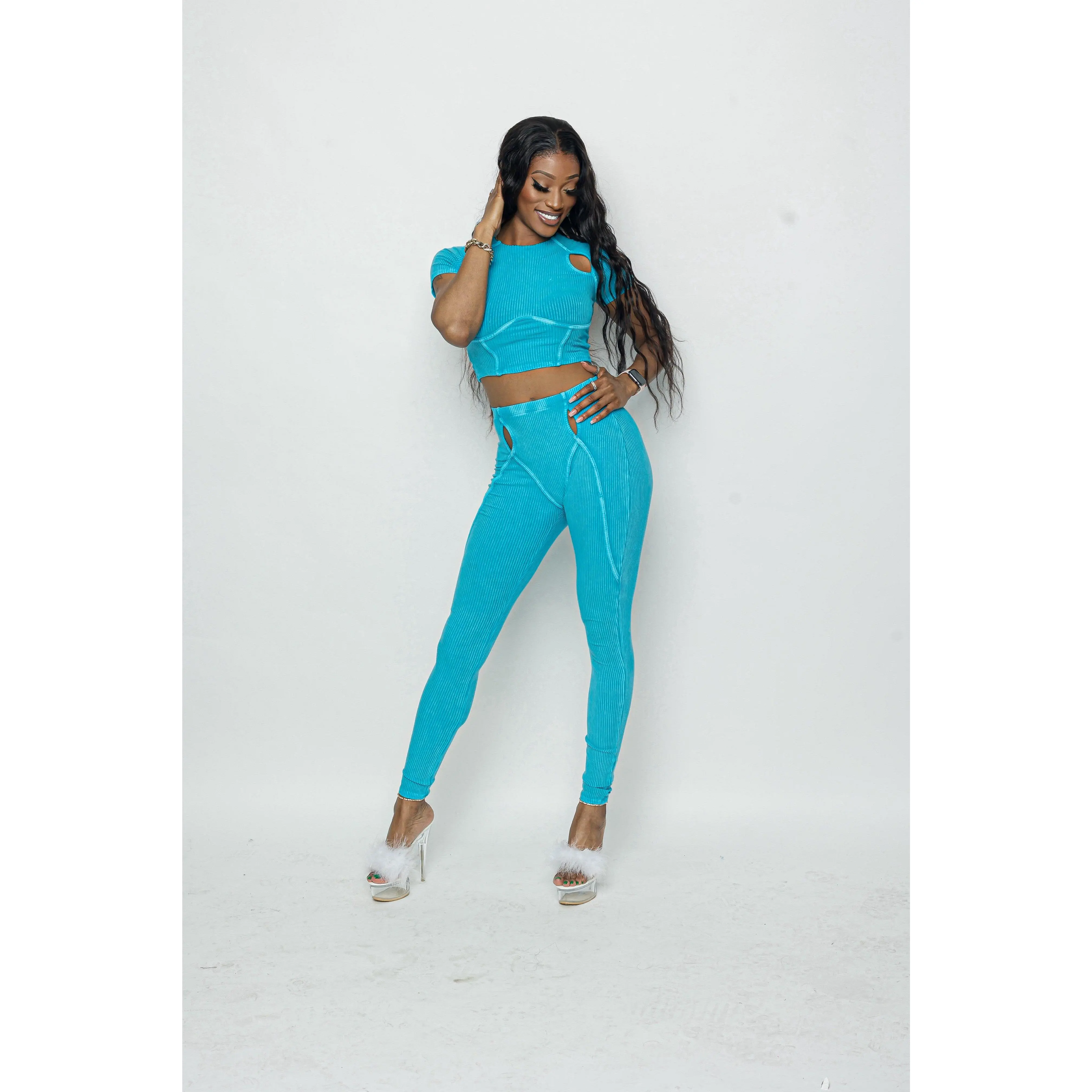 Jenny's Pants Set Aqua Womenswear Clothing Fits Leggings Piece Stretchy matching