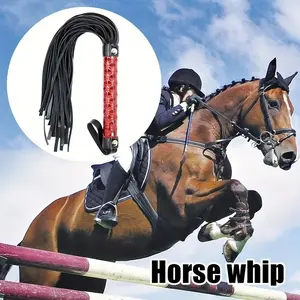 Premium Riding Whip with Red Heart Design & Metal Studs, Non-Slip Comfortable Training Whip for Outdoor Sports Use