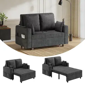 3-in-1 Pull Out Sofa Bed, 56" Convertible Sleeper Loveseat with Cup Holders & USB Charging, Modern Couch for Living Room, Apartment, Bedroom
