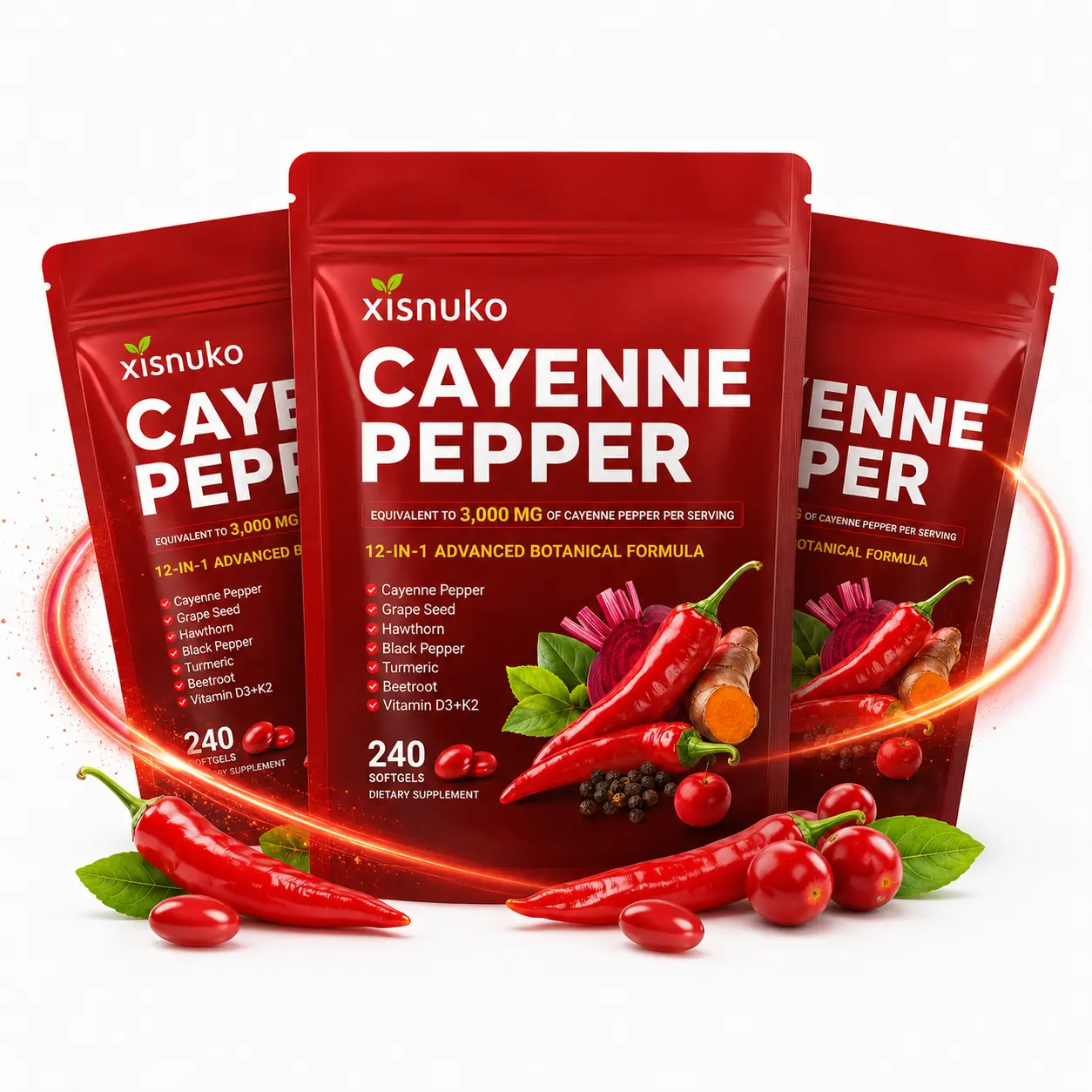 Cayenne Pepper Softgels Supplement – Natural Cardiovascular & Circulation Support | Grape Seed, Hawthorn & Beetroot Extracts | 240 Capsules