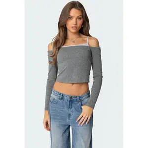 Off Shoulder Layered Long Sleeve T Shirt