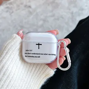 Cross of Promise Pattern Protective Case for AirPods 4/3/2/1/Pro/Pro2 Soft TPU Earphone Cover, Transparent with Keychain